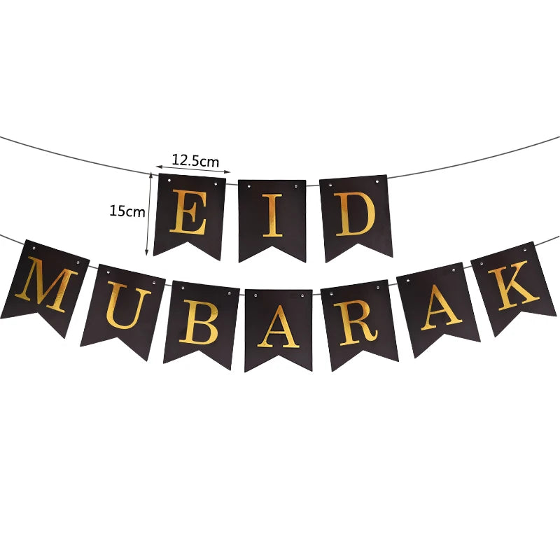 EID Mubarak Banner Glitter Star Moon Letter Paper Bunting Garland Islamic Muslim Party Ramadan Kareem Decorations for Home 2026