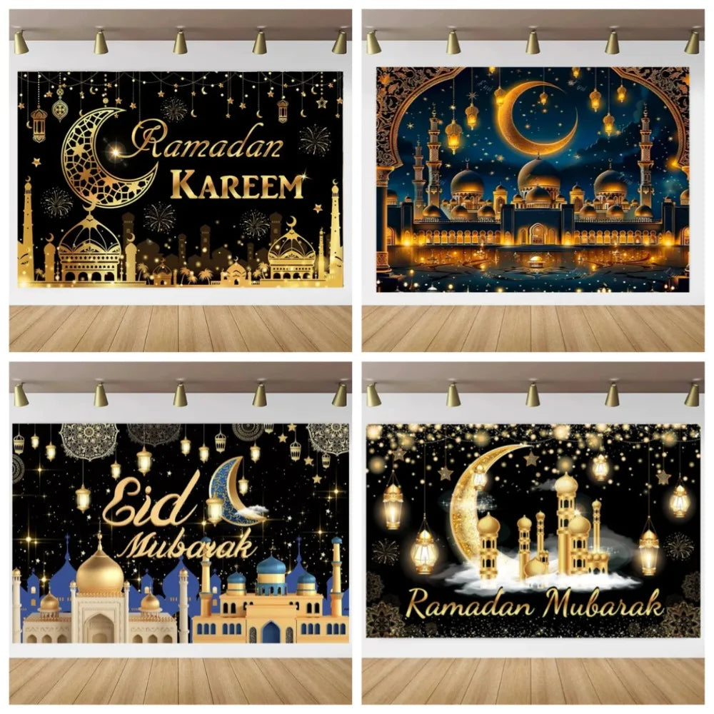 Eid Mubarak Backdrop for Photography EID Al Adha Muslim Ramadan Kareem Moon Lantern Islamic Eid al-Fitr Photo Background Props