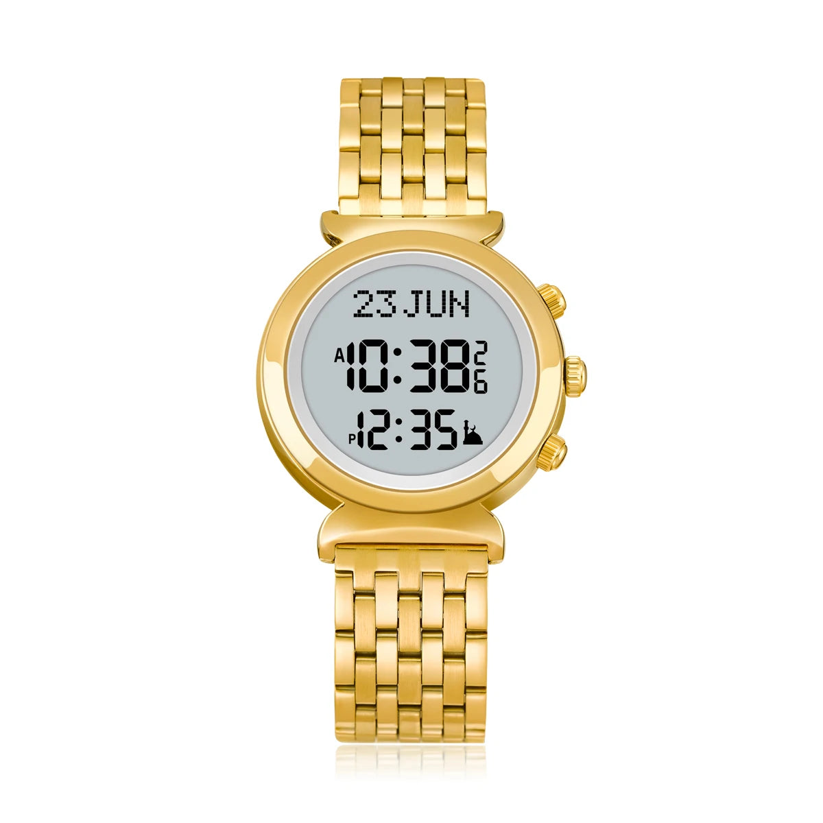 AL-FATIHA/AL SALAH Alloy Azan Watch Muslim Wristwatch With Backlight Hijri Calendar English Arabic Islamic