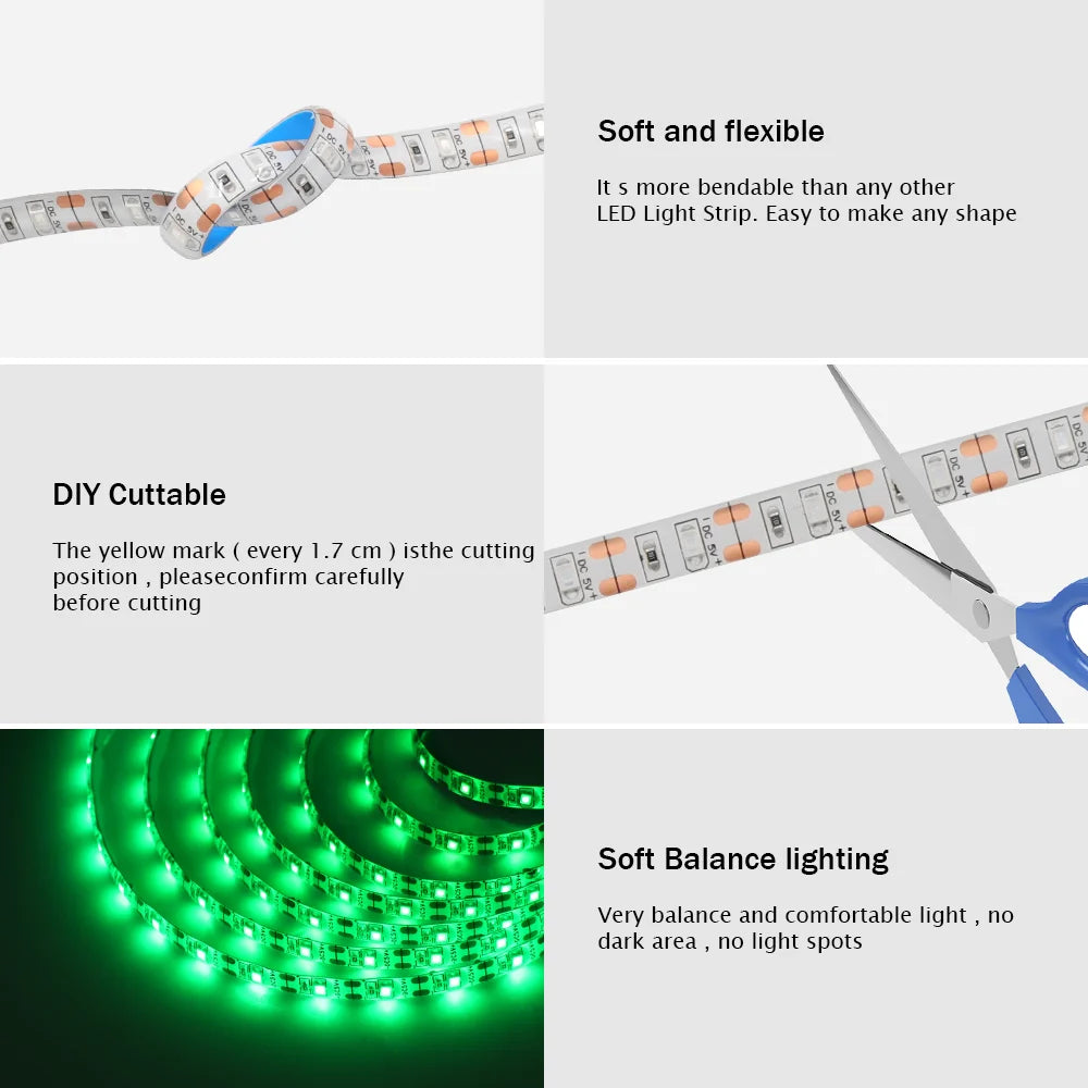 USB LED Strip Light DC5V 2835 With Dimmer/ON OFF Switch Warm Cool White Red Blue Green Pink Led Ribbon Ceiling Cabinet Light