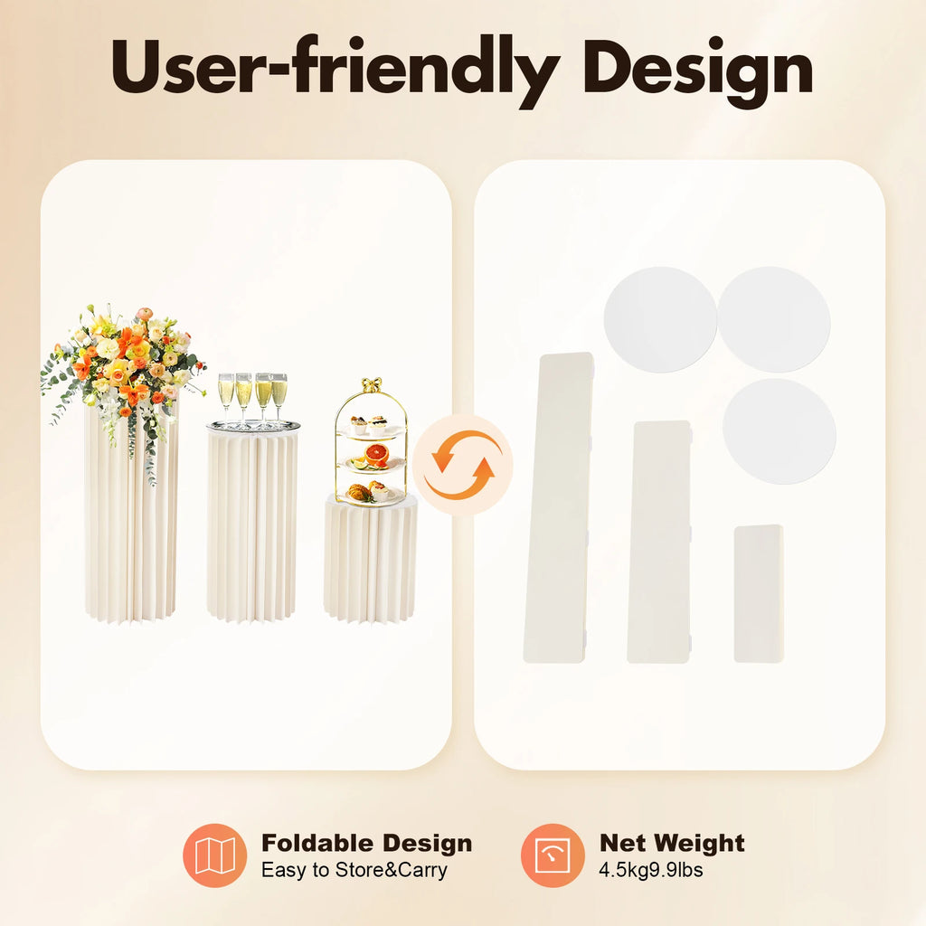 3Pcs Foldable Cardboard Flower Stands Wedding Centerpieces Cardboard Vases Round Pillars Pedestal Cake Stands for Wedding Party