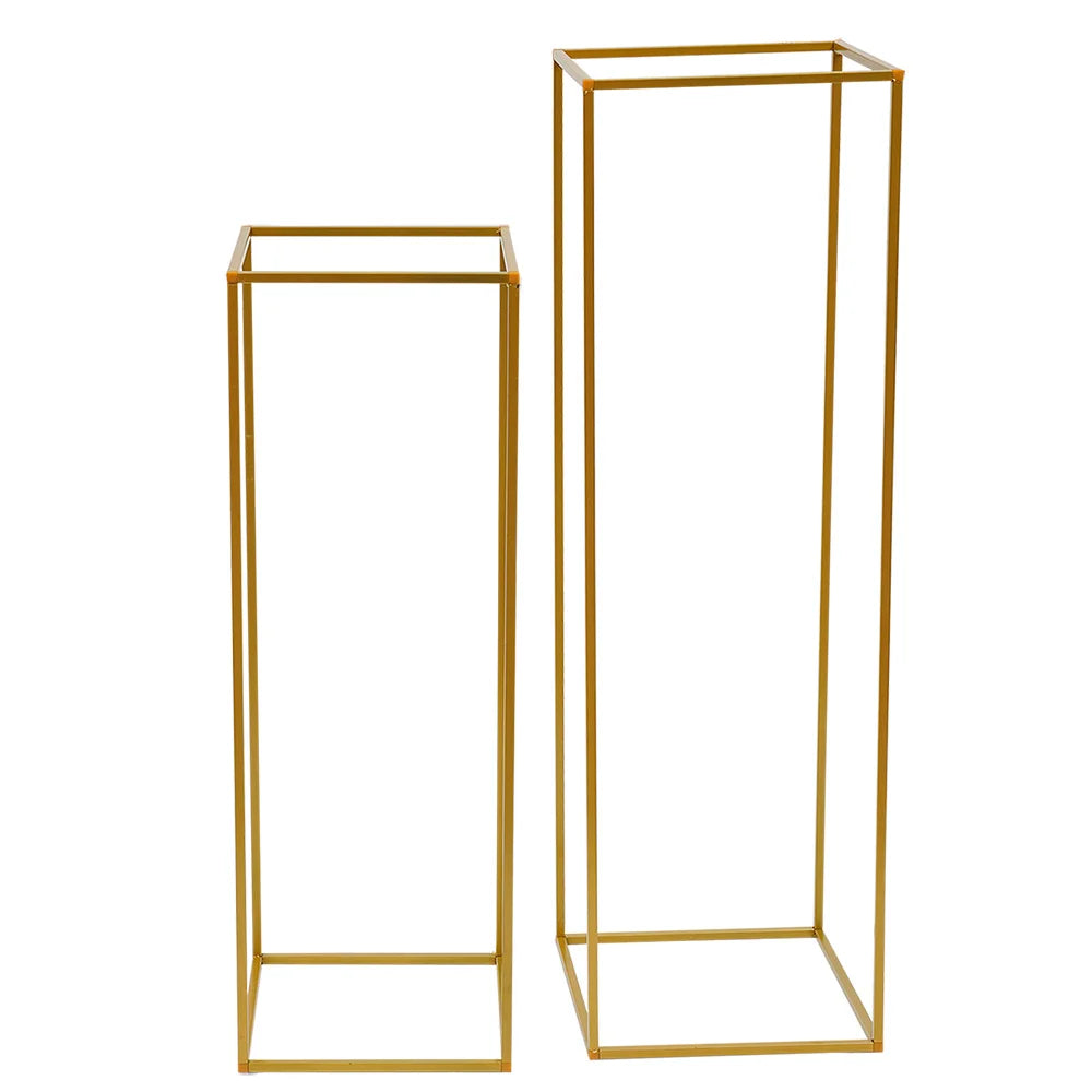 2Pcs Tabletop Flower Stands Metal Square Floral Decor Vase Floor Column Holder Gold Display Rack Road Guide for Wedding Party