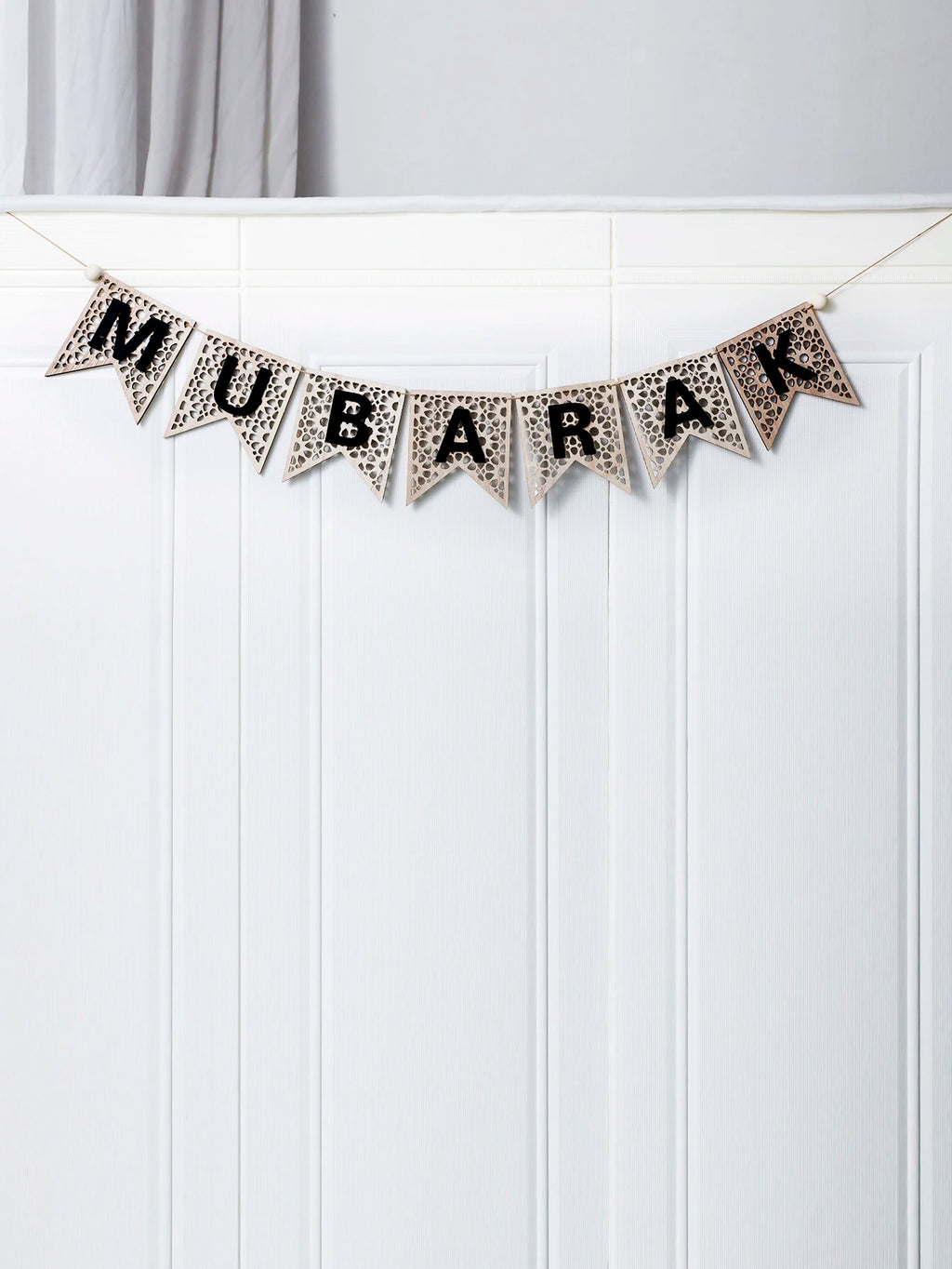 1Pc Wooden Ramadan Muslim Decor Banner Pull Flag Ramadan Kareem Hanging Ornaments Wooden Ornaments Eid Mubarak Happy Gift