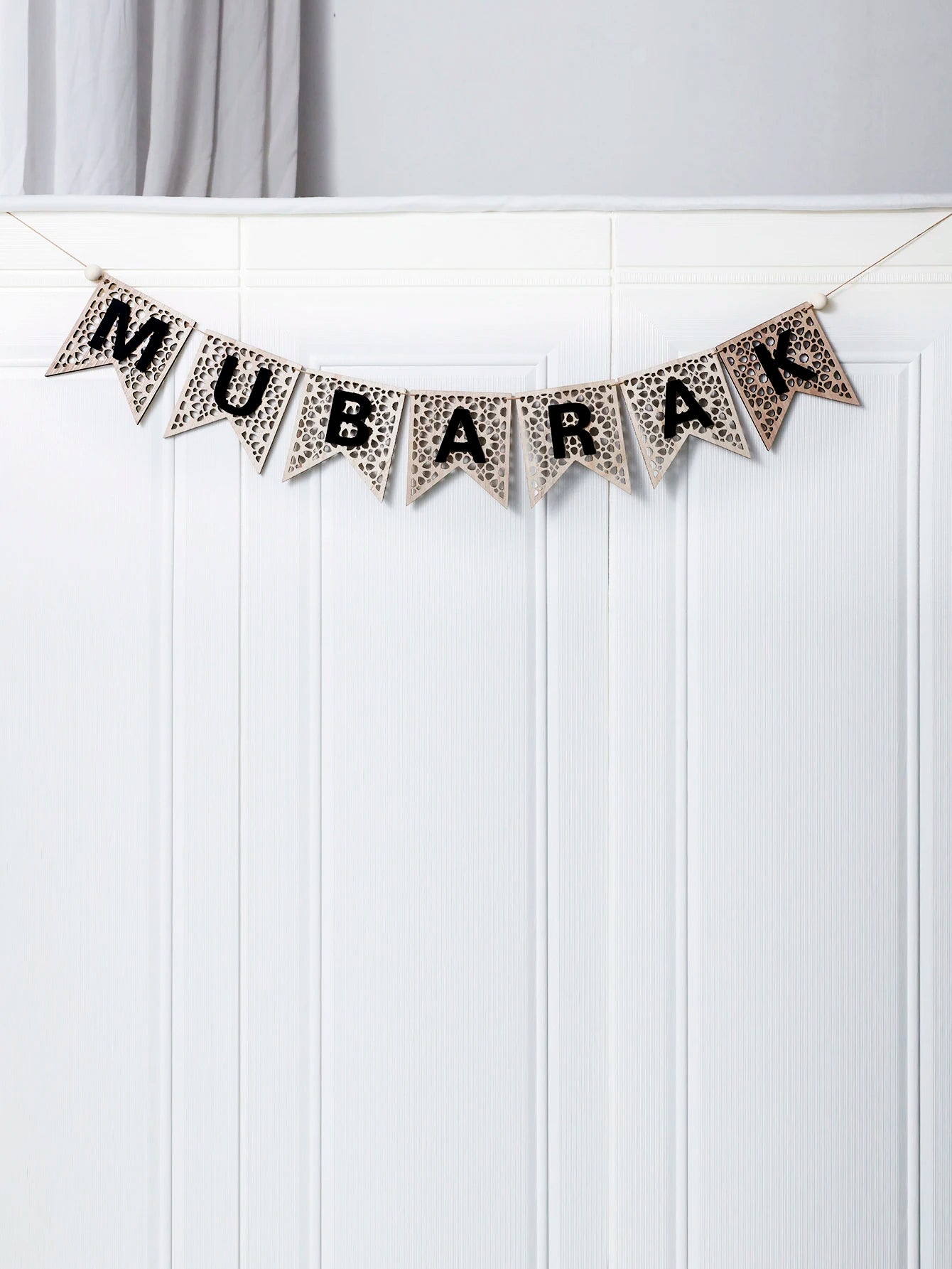 1Pc Wooden Ramadan Muslim Decor Banner Pull Flag Ramadan Kareem Hanging Ornaments Wooden Ornaments Eid Mubarak Happy Gift