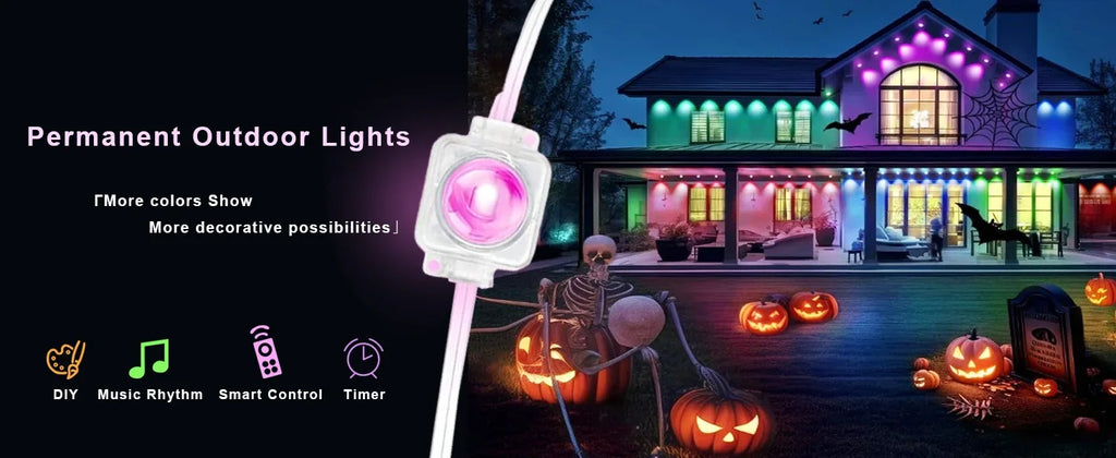 300FT Permanent Outdoor RGB Lights IP67 Waterproof Smart Eave Light DIY Scenes for House Roof Decor Christmas Holiday Daily