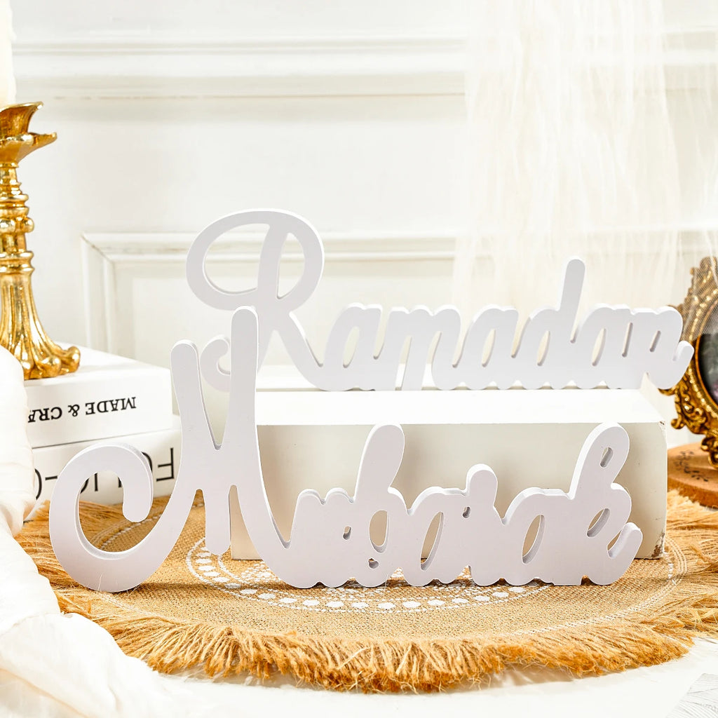 1PC, a creative and simple white snowflake board material mubarak and Ramada letter decorative item