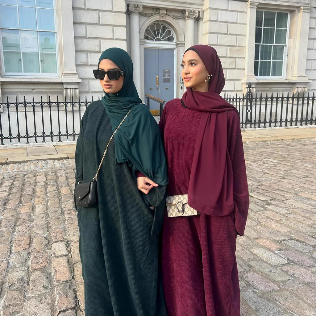 Closed Casual Corduroy Winter Abaya for Muslim Women – Eid 2025 Moroccan Kaftan Caftan Modest Dress