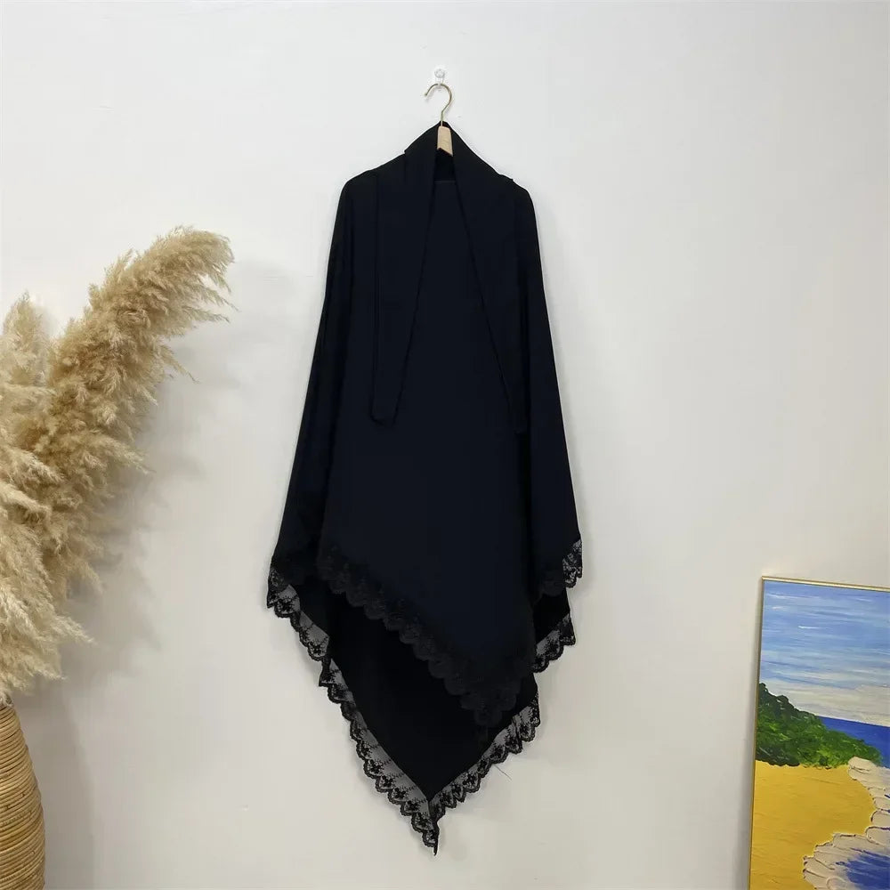 Eid Khimar Lace Long Khimar Hijab Scarf Muslim Modest Prayer Hijabs Islam Clothing Ramadan Djellaba Kebaya Jalabiya Headscarf