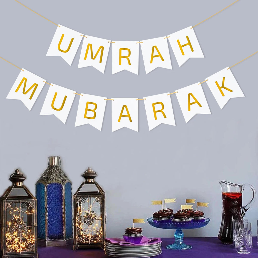 Umrah Mubarak Banners EID Mubarak Decoration 2025 for Home Bunting Banner Ramadan Kareem Islamic Muslim Party Eid Al Adha Gifts