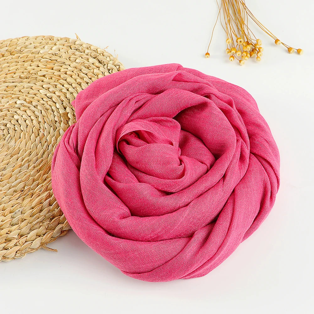 Solid Cotton Linen Hijabs Scarf Women Maxi Muslim Plain Frayed Scarf Shawls Wraps Headwear Oversize Pashmina Headscarf Headband