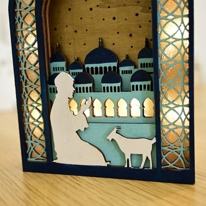 Elegant Muslim Wooden Lantern LED Pendant Light Ramadan Eid Decor Islamic Home Decoration Unique Gift Idea for Festival Party