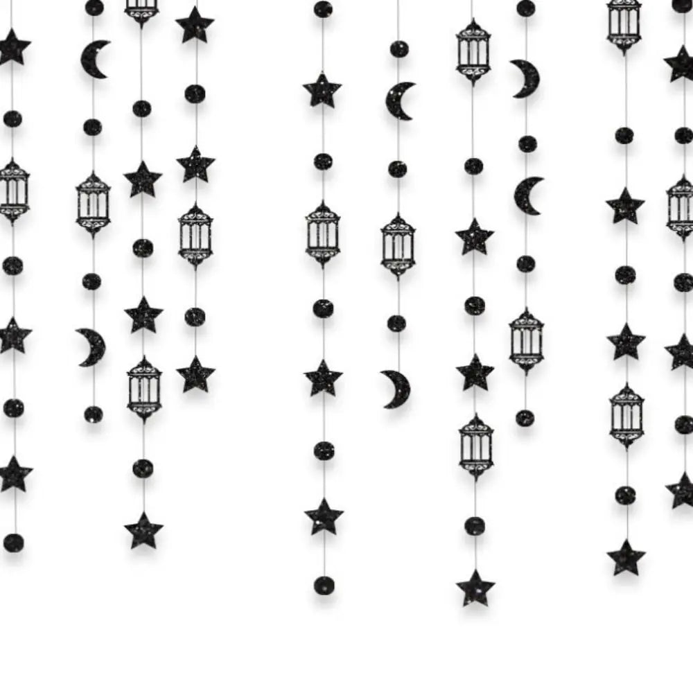 Gold Silver Eid Mubarak Banners Glitter Paper DIY Paper Ramadan Kareem Decor Pull Flag Ceiling Hanging Hang Garland