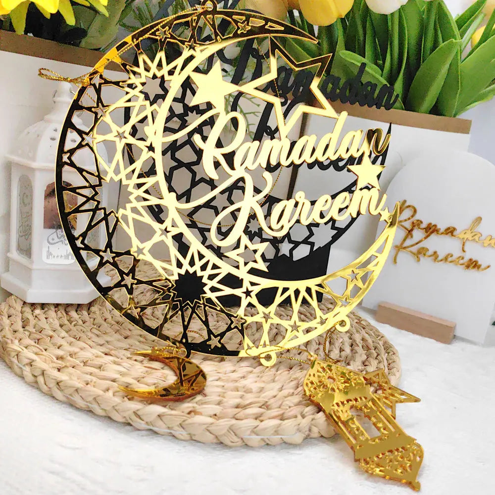 1PC Acrylic Ramadan Kareem Moon Star Wall Pendant Eid Mubarak Ornaments for Home Eid Al Fitr Muslim Islamic Holiday Party Decor