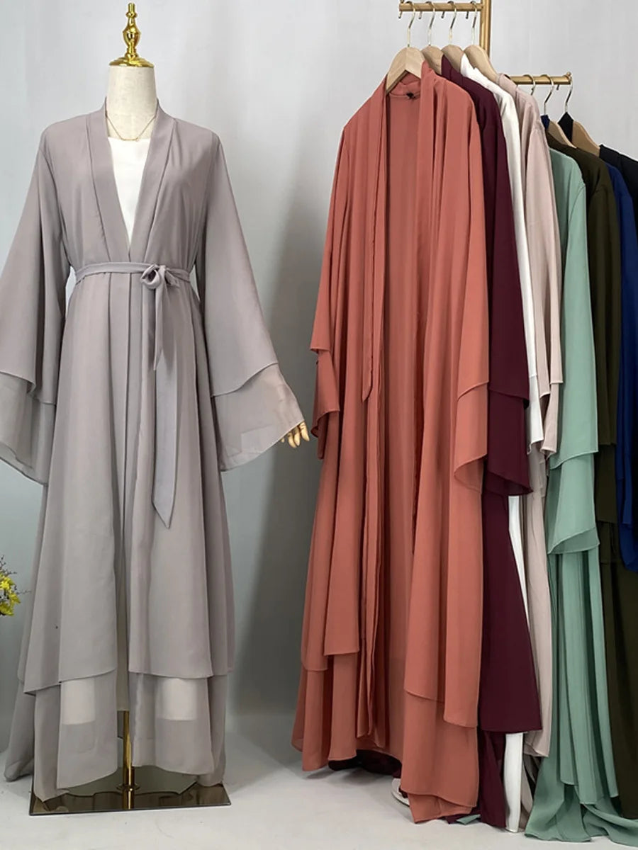 2025 Ramadan Kebaya Chiffon Open Abaya – Modest Women Muslim Kaftan Dress