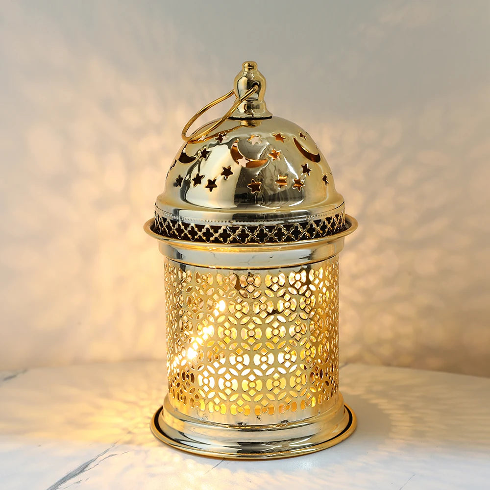 Gold Metal Lantern Lights Fancy Dome Ramadan Decoration Lamp With Music Eid Mubarak Home Decors Islamic Muslim Gifts Eid al-Fitr