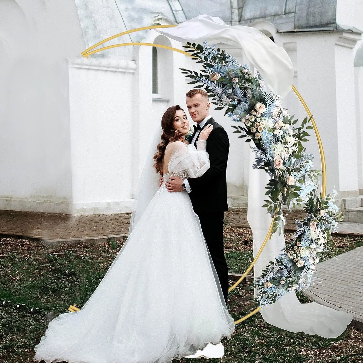 6.9ft Balloon Arch Stand Curved Wedding Arch Backdrop Stand Moon Arch for Ceremony Birthday Party(Gold)