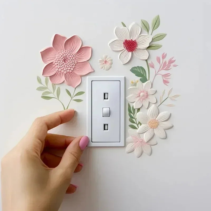 Waterproof Sticker For Bedroom Flowers Switch Stickers PVC Self-adhesive Removable Bathroom Home Decoration Decals