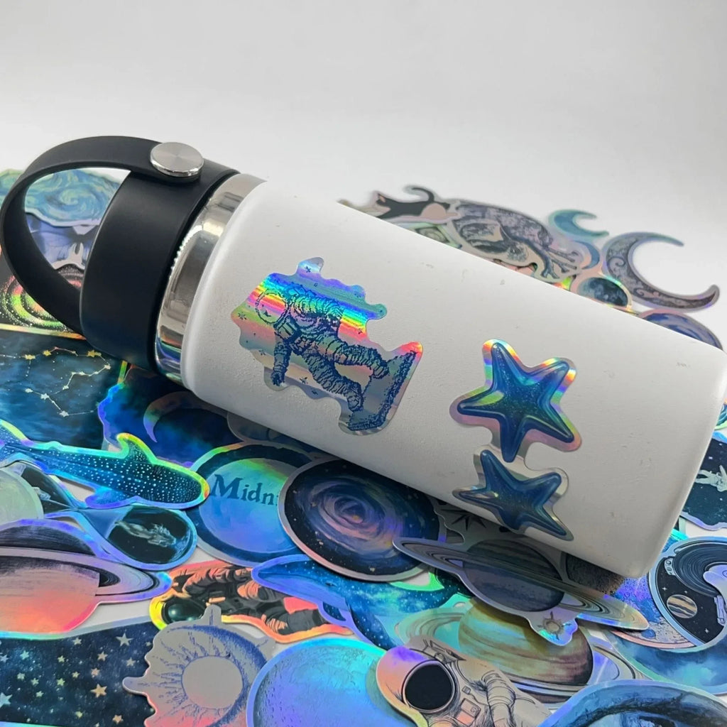 50PCS Cool Dark Blue Laser Outer Space Universe Planets Stickers Aesthetic DIY Laptop Phone Luggage Decals Sticker Kids Toy