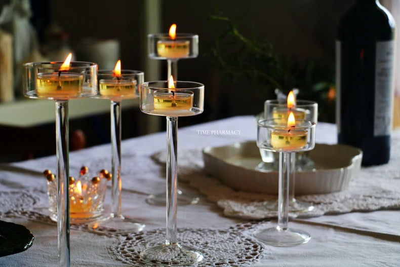 Glass Candle Holders Set Tealight Candle Holder Home Decor Wedding Table Centerpieces Crystal Holder Dinner table setting