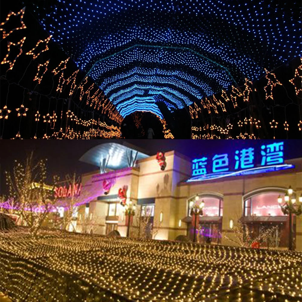 LED Net Curtain Light 110V 220V Fairy Lights Outdoor String Christmas Garlands Xmas Party Garden Wedding Decoration 3X2M 6X4M
