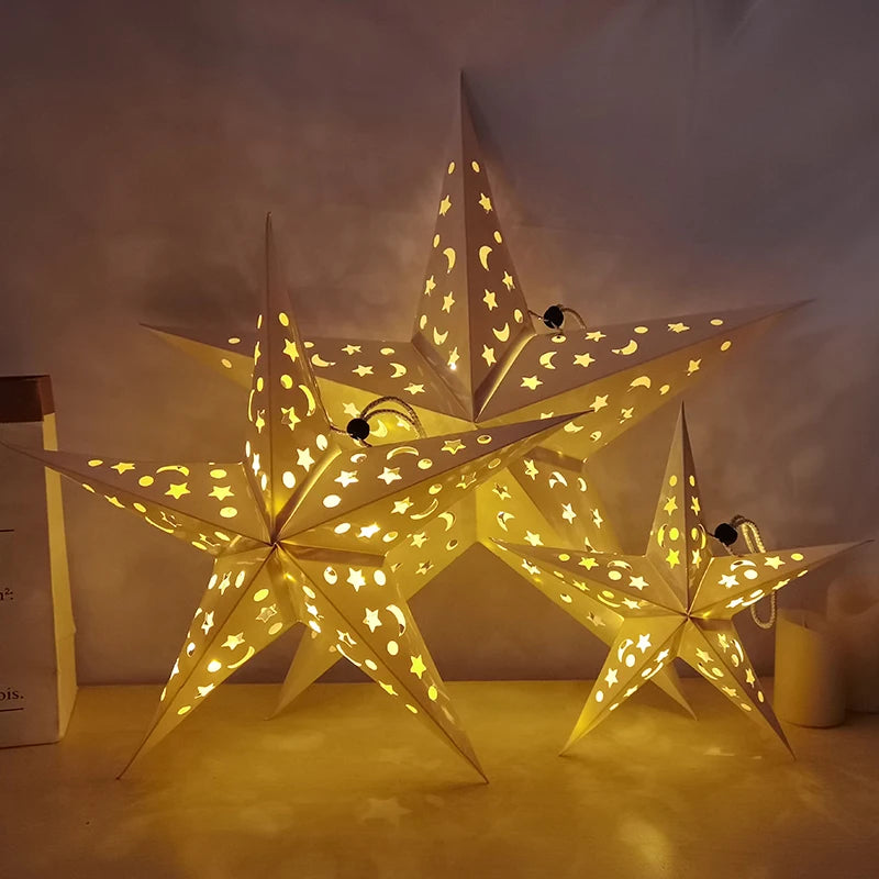 Eid Mubarak Decoration Hollow Star Hanging Pendant Ramadan Kareem LED Light Lantern 2025 Islamic Muslim Party Supplies Birthday