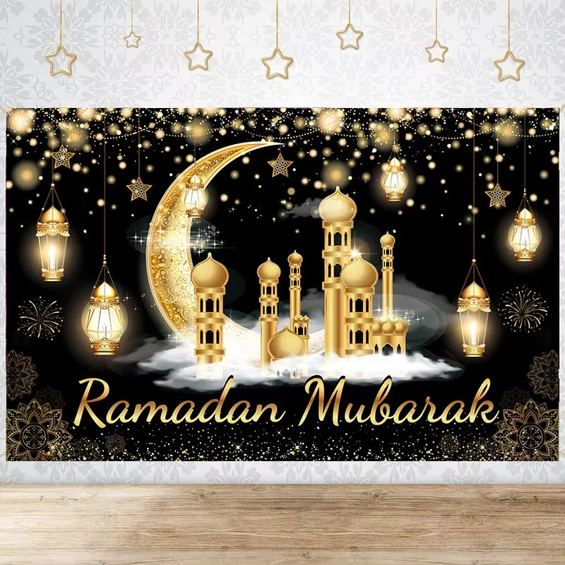 Happy EID Ramadan Festivals Mosque Moon Lantern Mubarak Poster Party Decoration Banner Photo Background Photography Prop Supply