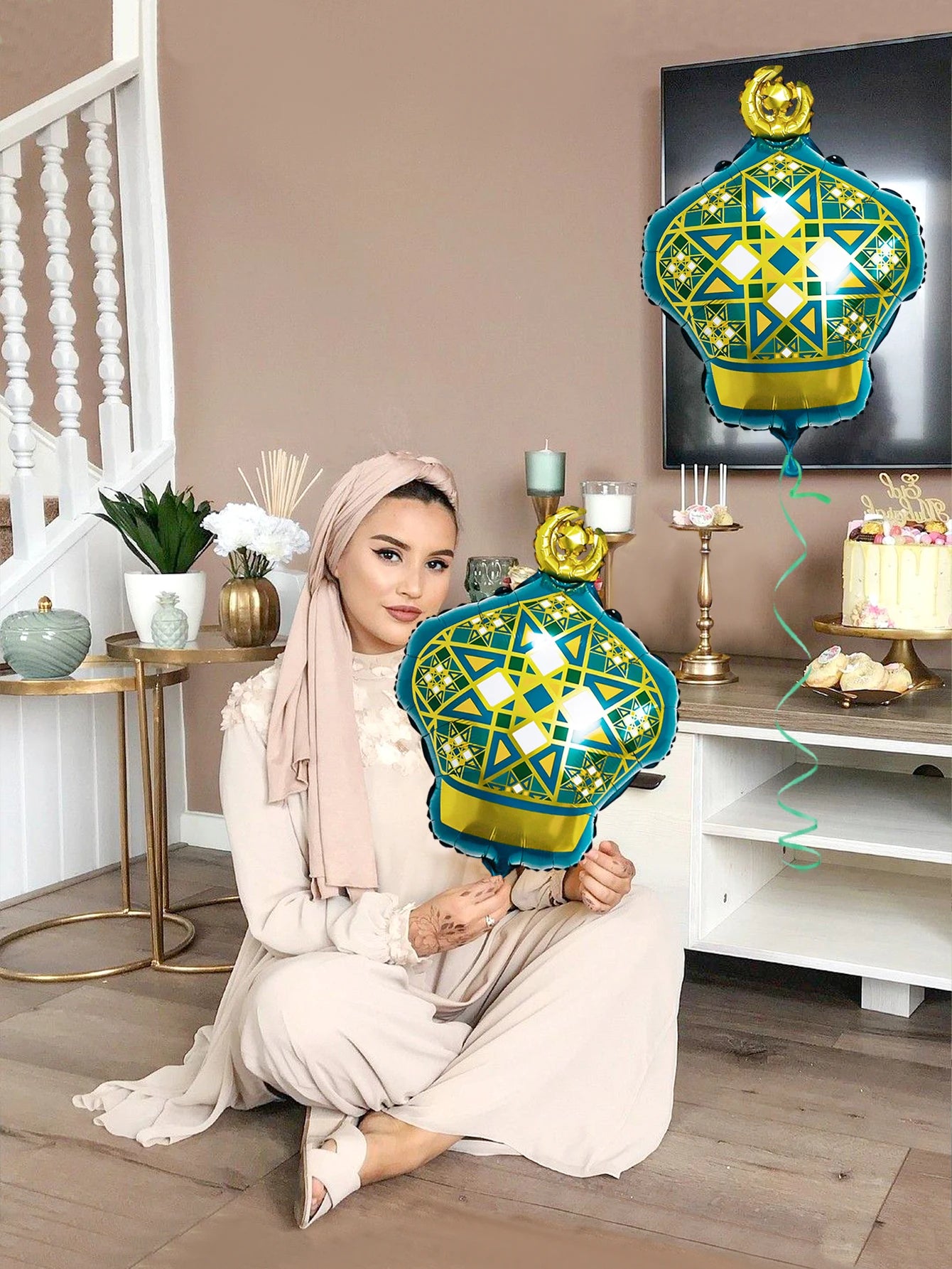 2/4pcs Green Ramadan Aluminum Foil Balloons for decoration, suitable for Ramadan, Eid al-Fitr parties,Eid celebrations.