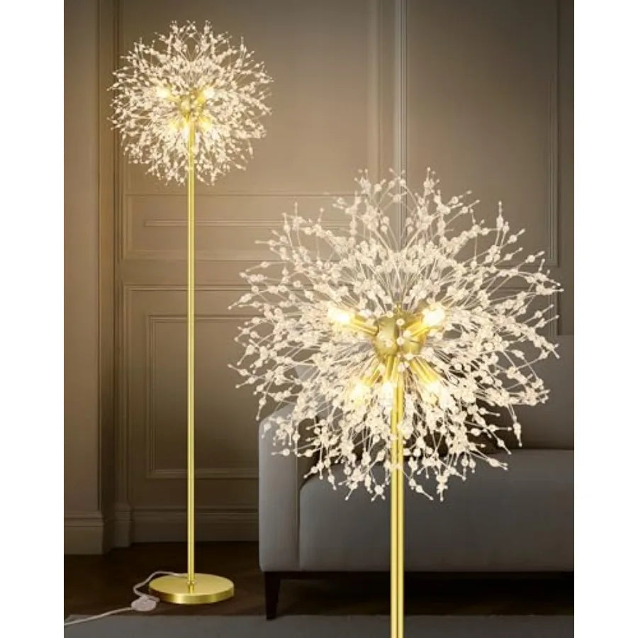 Crystal Floor Lamp for Living Room Standing Lamp with On/Off Foot Switch Mid Century Gold Floor Lighting with 576 PCS K9 Crysta