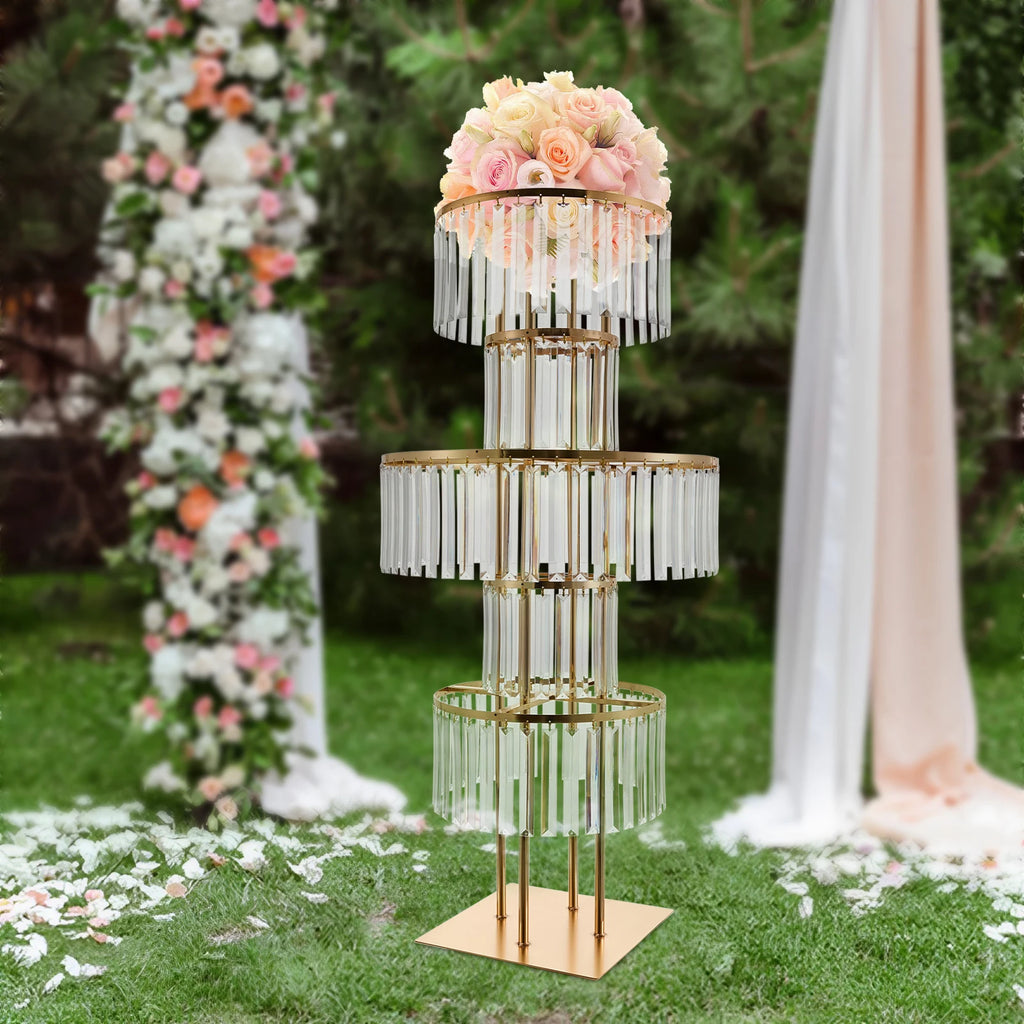 Gold 5 Tier Wedding Crystal Flower Rack Centerpieces Flower Stand Wedding Party Backdrop Stand Freestanding Floral Holder