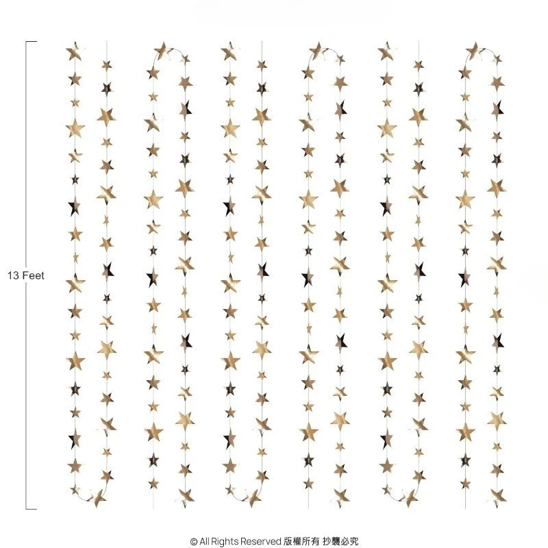 Champagne Gold Party Decorations Star Dots Garlands  Hanging Paper Heart Streamer Banner Wedding Valentine Day Party Flag Decor
