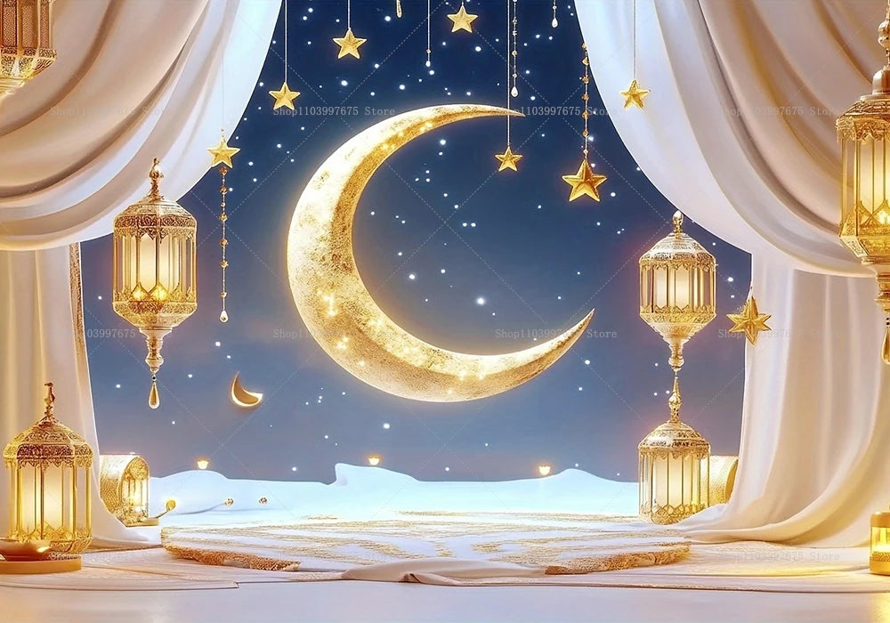 Eid Mubarak Backdrop Decorations Ramadan Background Banner for Home Islamic Muslim Eid Al-fitr Party Decor Supplies Photo Studio