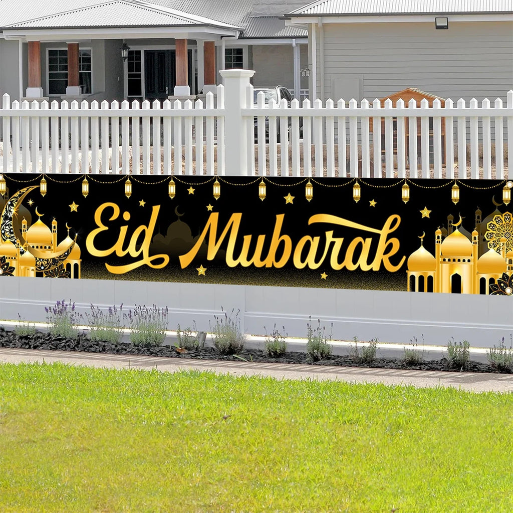 Eid Mubarak Backdrop Moon Star Castle Pattern Ramadan Decorations Banner for Home Islamic Muslim Party Supplies Eid Al-fitr Gift