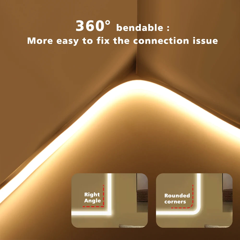 COB LED Strip Neon Light 220V EU UK Plug 288LEDs/M RA90 Flexible Tape Waterproof Led Ribbon for Kitchen Outdoor Garden Lighting
