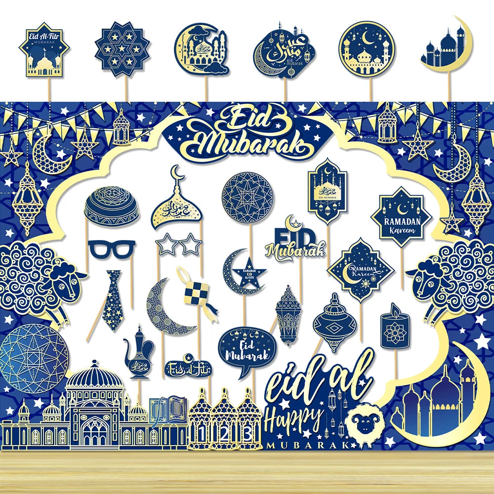 Ramadan Photo Booth Props Eid Mubarak Moon Star Lantern Photo Frame Selfie Ramadan Decorations 2025 Islamic Famliy Friends Gift