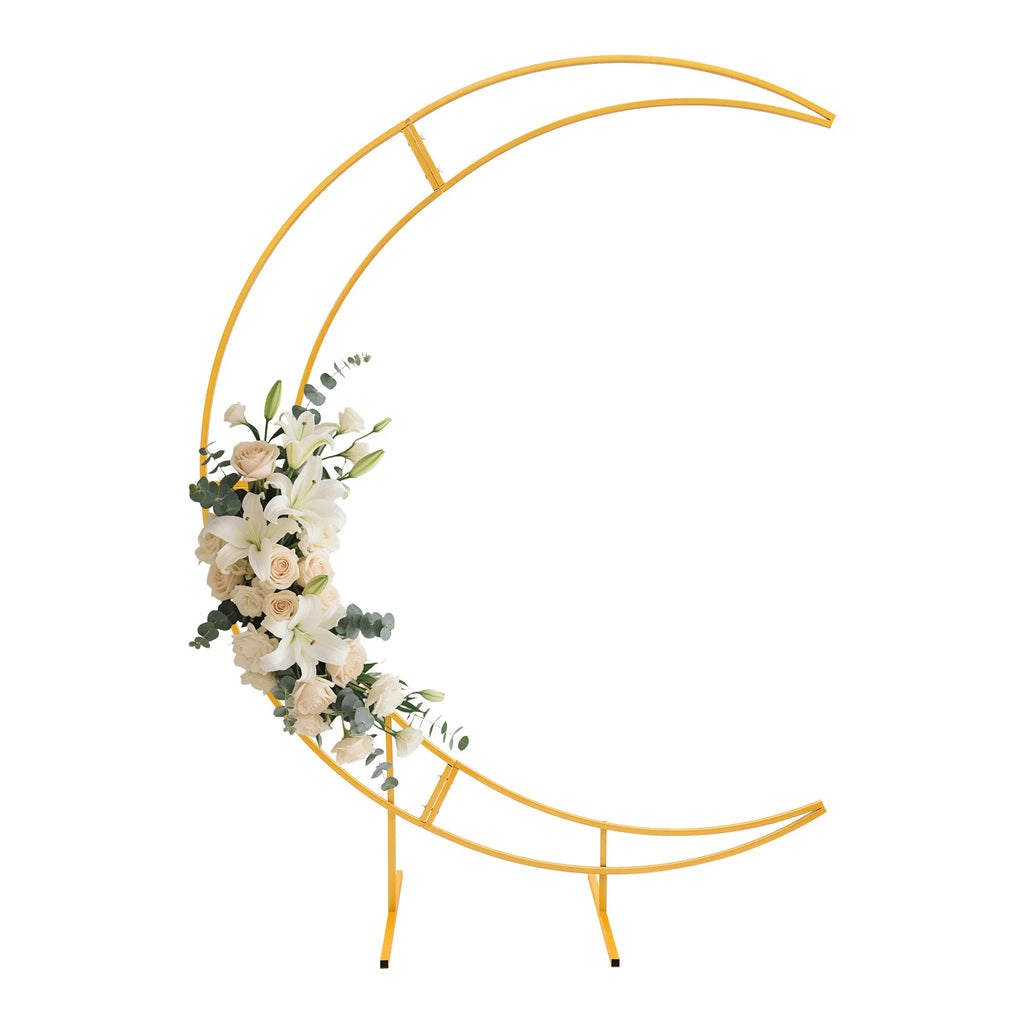7-foot Gold Metallic Crescent Wedding Arch Stand Curved Floral Balloon Frame Backdrop Support Suitable for Multiple Occasions