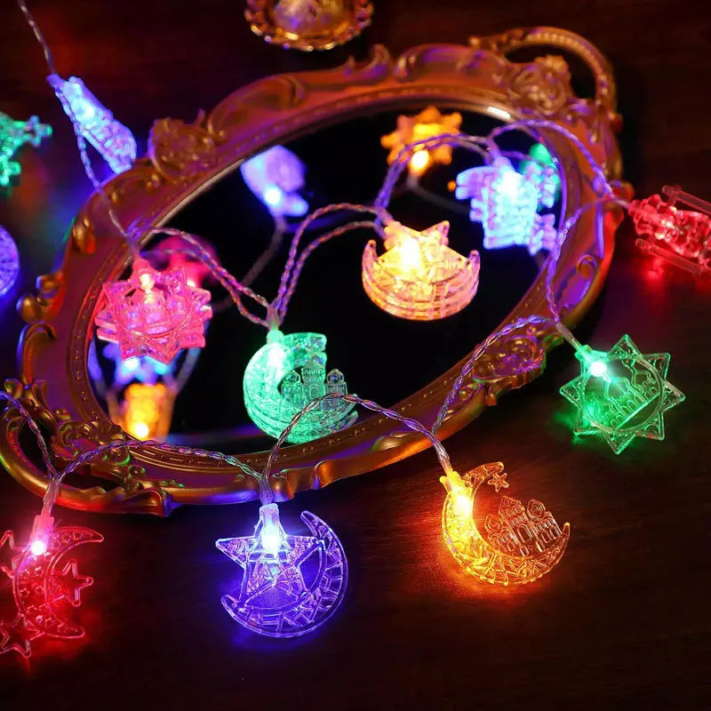 1.5/3M EID Mubarak LED String Lights Moon Star Castle Lantern Light Islam Muslim Festival Party Ramadan for Home Decoration 2026