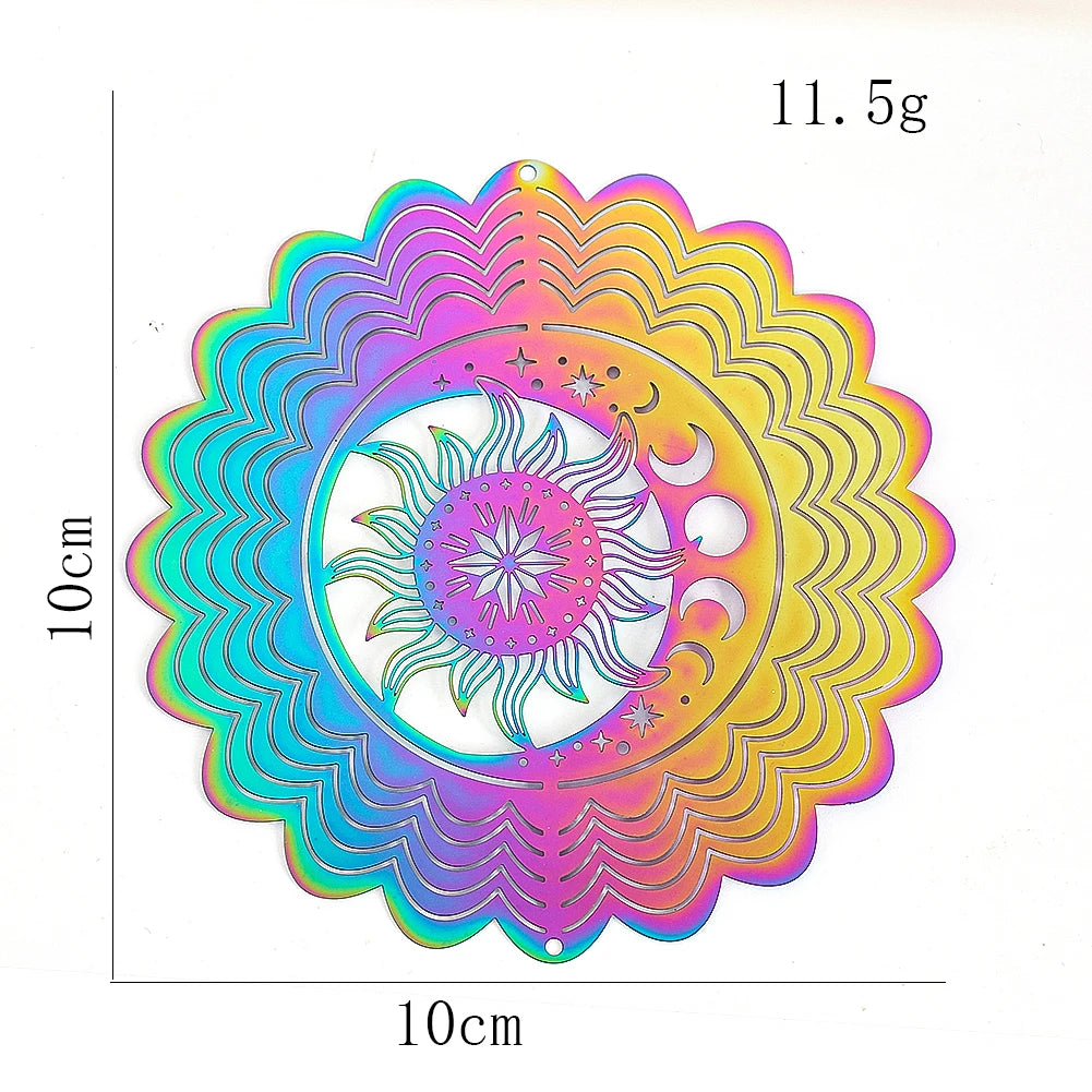 Sun Wind Spinner Hanging Gradient Color Moon Star Whirligig Wind Chimes Sun Catcher 3D Visual Effect Bird Deterrent Garden Decor