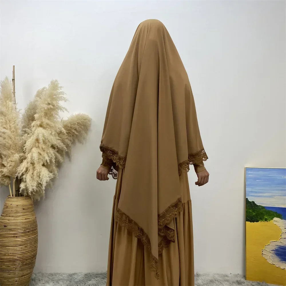 Eid Khimar Lace Long Khimar Hijab Scarf Muslim Modest Prayer Hijabs Islam Clothing Ramadan Djellaba Kebaya Jalabiya Headscarf