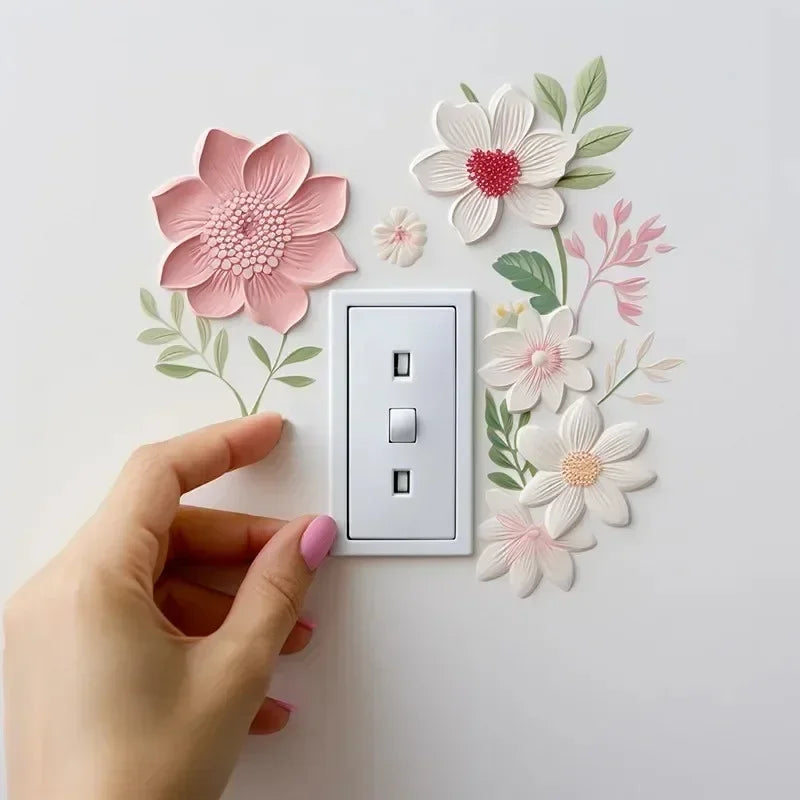 Waterproof Sticker For Bedroom Flowers Switch Stickers PVC Self-adhesive Removable Bathroom Home Decoration Decals