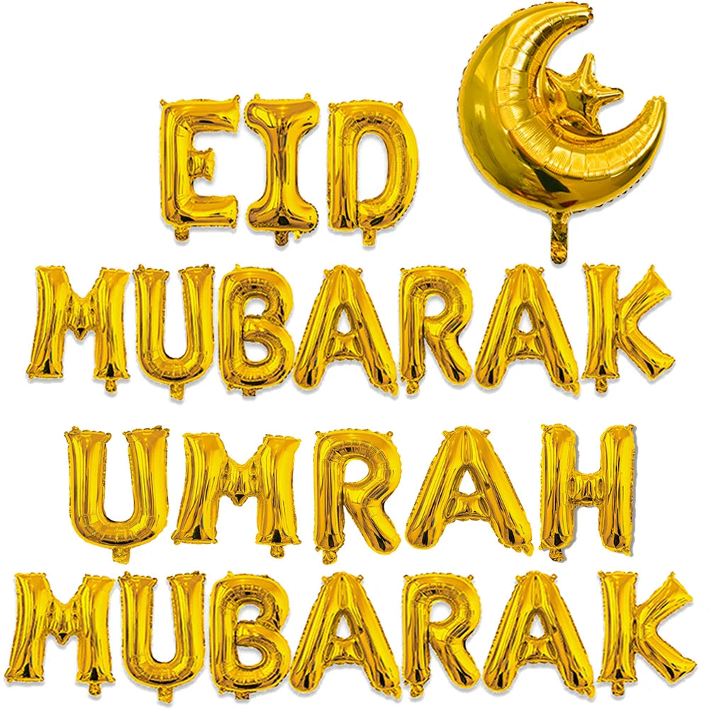 1set 16inch eid mubarak foil balloons Islam Muslim Eid-ul-fitr party Decoration Kareem party supplies umrah mubarak Balloons