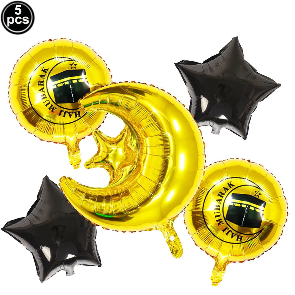 Ramadan Gold Moon Balloon Round Eid Holiday Foil Balloons Eid Mubarak Latex Balloons Ramadan Islamic Festival Party Decorations