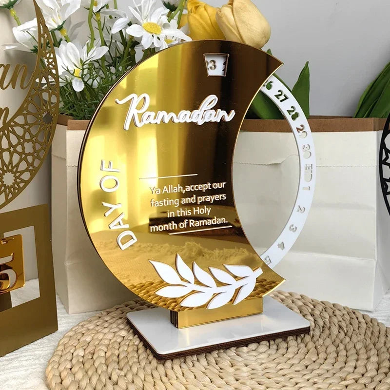 Rotatable Ramadan Countdown Advent Calendar with Base Eid Mubarak Table Ornament Islamic Muslim Party Decoration Kids Gift