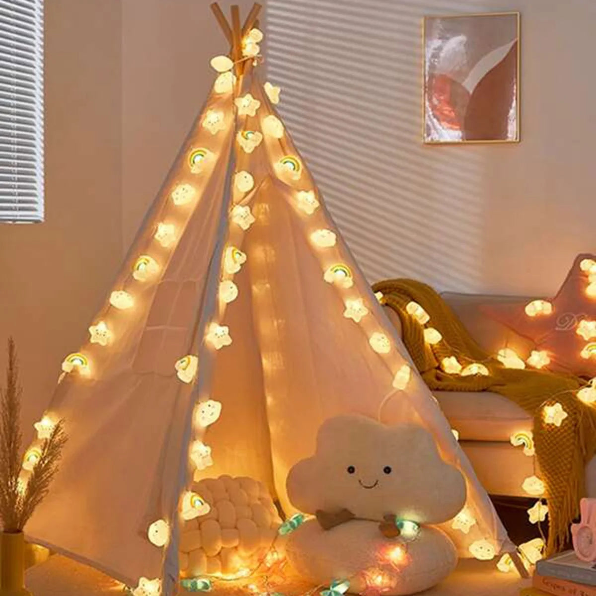 1PACK Rainbow, Star & Cloud String Lights, LED Decorative Fairy Light, Battery Powered Twinkle Lights for Party & Bedroom Decor