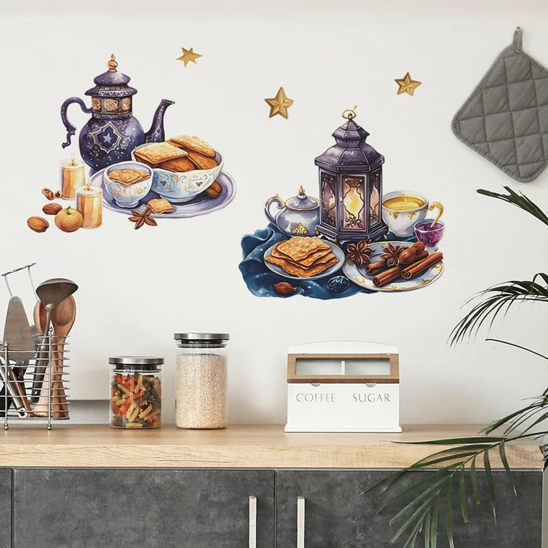 Ramadan Party Decorations Wall Stickers Islamic Muslim Party Background Decals Stickers Eid Mubarak Moon Star Decorationsرمضان