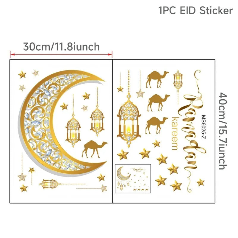Eid Mubarak Wall Stickers Kareem Ramadan Decoration 2024 For Home Islamic Muslim Party Decor Mubarak Ramadan Window Sticker Gift