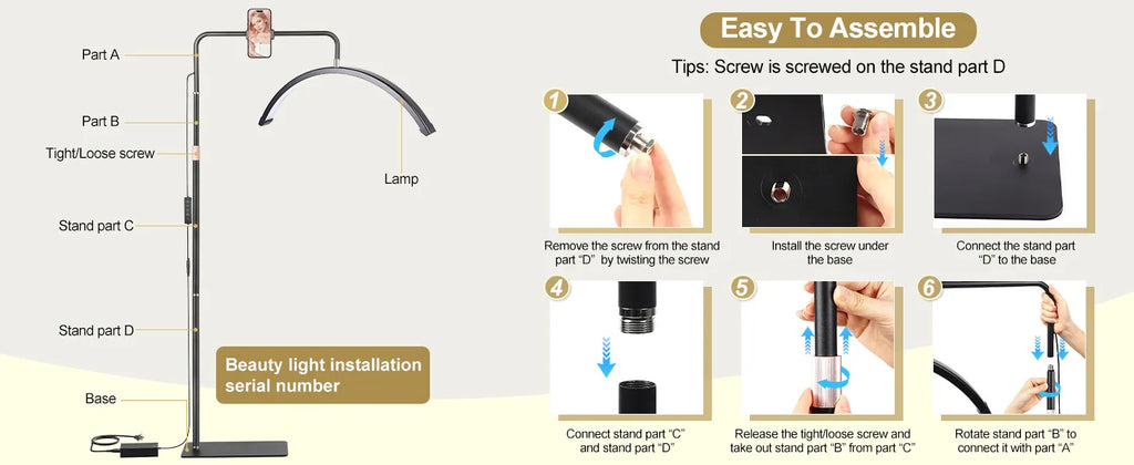 Half Moon Floor Standing Fill Light 40W Dimmable For Beauty Salon Beauty Trimming & Massage LED Lighting Fixtures