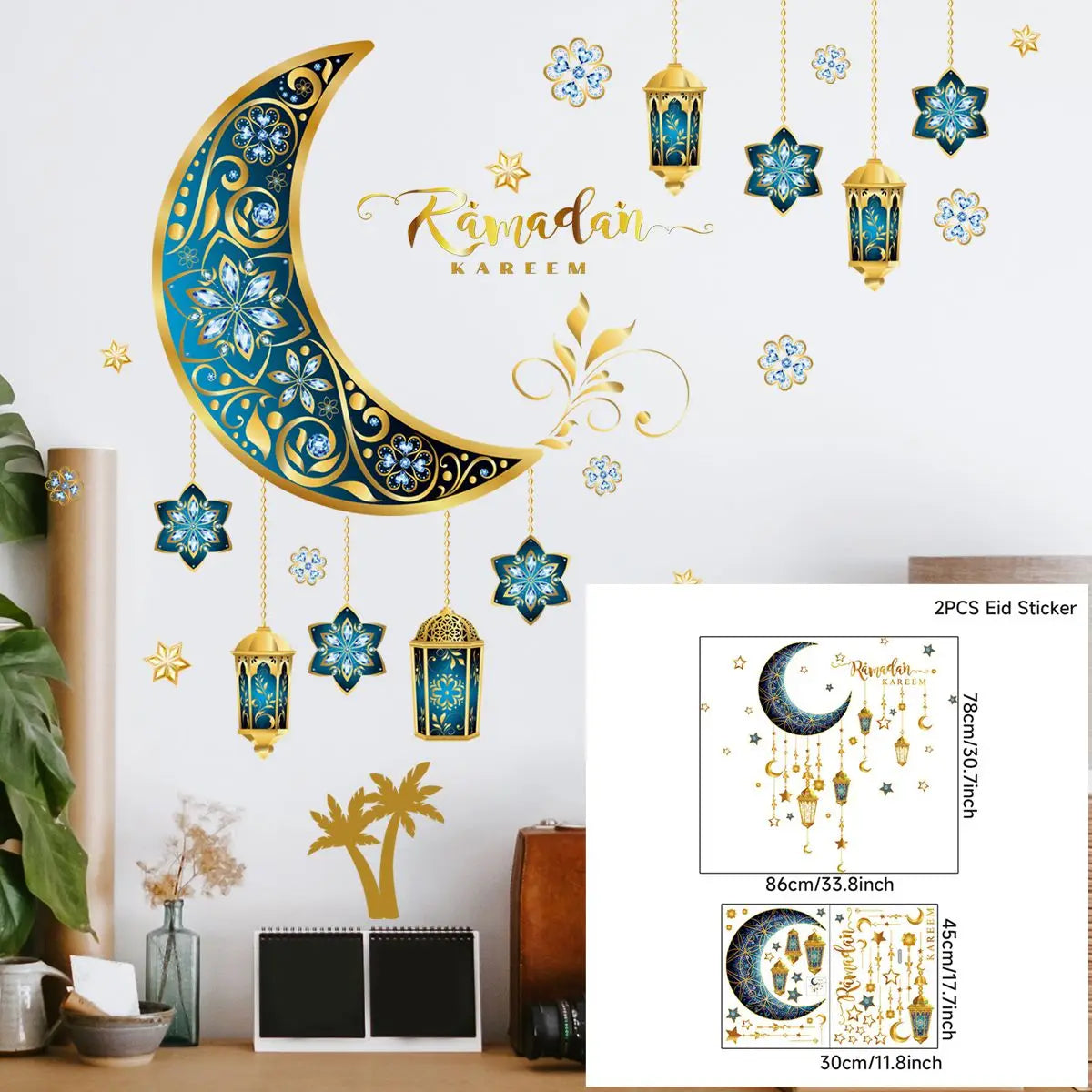 Eid Mubarak Wall Stickers Kareem Ramadan Decoration 2024 For Home Islamic Muslim Party Decor Mubarak Ramadan Window Sticker Gift