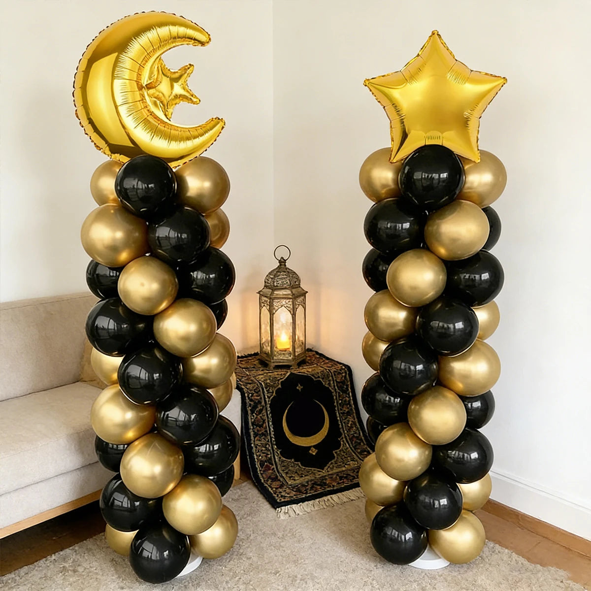 70pcs Black and Gold Ramadan Party Balloon Set, Ramadan Decorations, Eid Decorations, Eid Mubarak Party Supplies