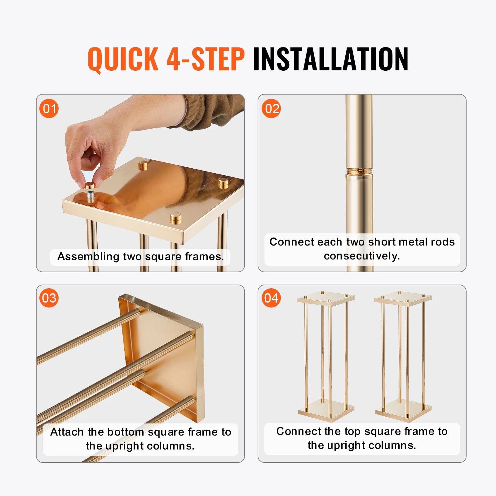 VEVOR Gold Metal Column Wedding Flower Stand High With Metal Laminate Vase Geometric Centerpiece Stands Cylindrical Floral