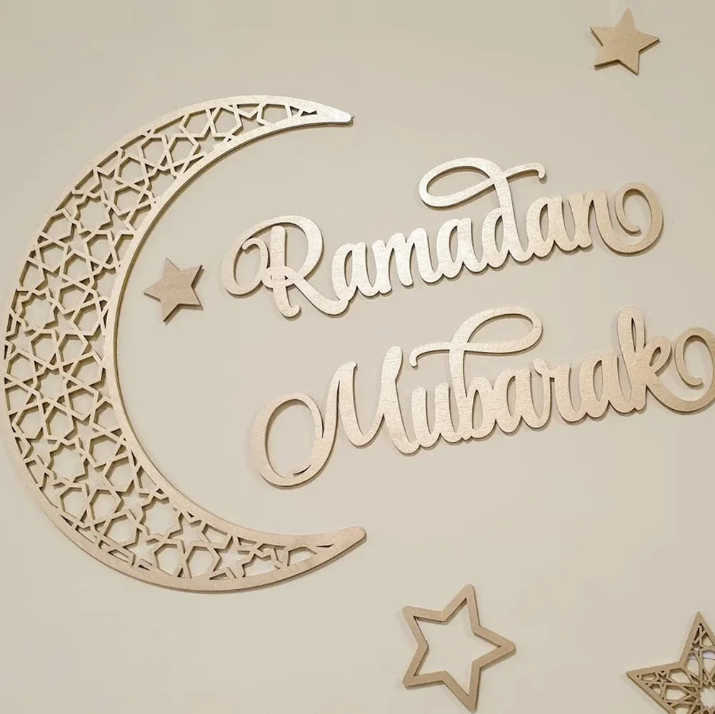 Custom Eid Decoration Ramadan Moon Ramadan Mubarak Sign Eid Moon Ramadan Wall Decoration Islamic Wooden Sign Set